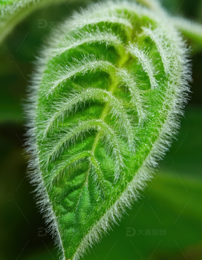 高清大图下载【趣麦麦图】带绒毛绿色嫩叶细节图