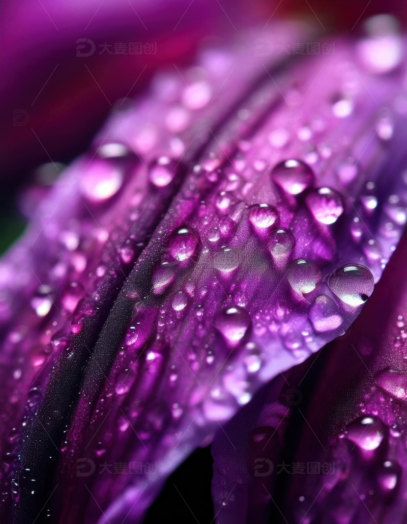 高清大图下载【趣麦麦图】带水珠的紫色花瓣景致