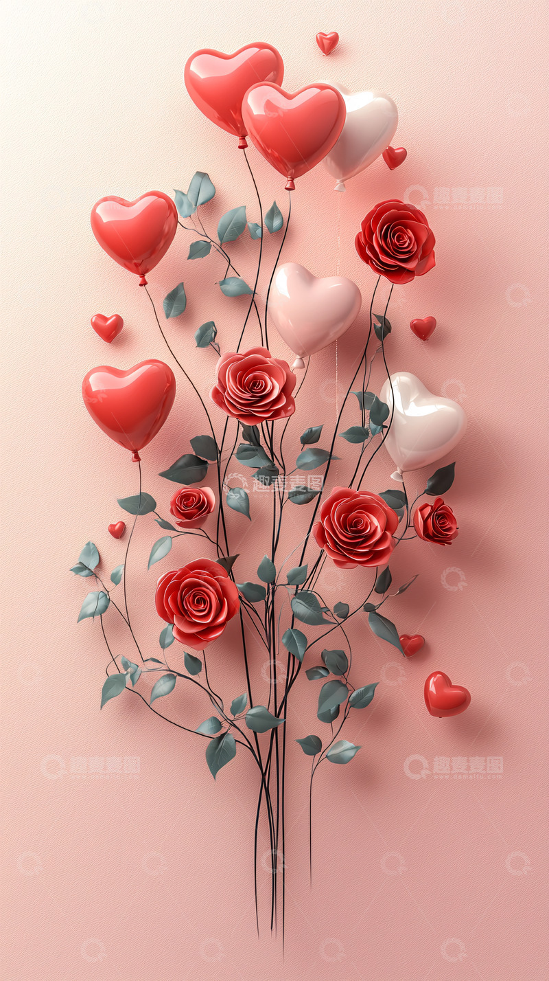 高清大图下载【趣麦麦图】爱心气球玫瑰花束
