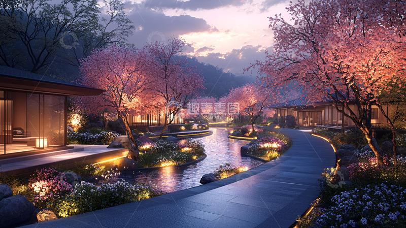 高清大图下载【趣麦麦图】日式庭院夜景