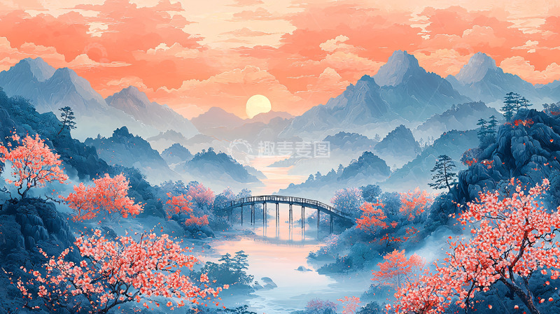 高清大图下载【趣麦麦图】水墨风格山水风景