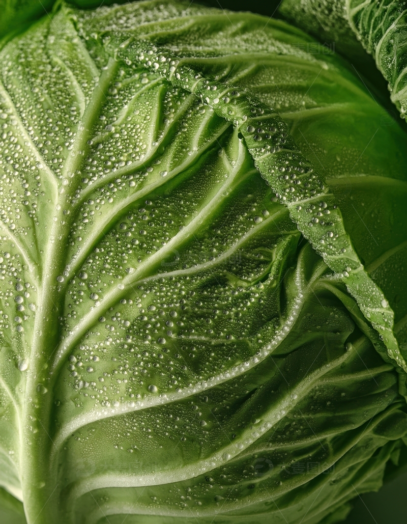 高清大图下载【趣麦麦图】覆水珠的卷心菜叶景致