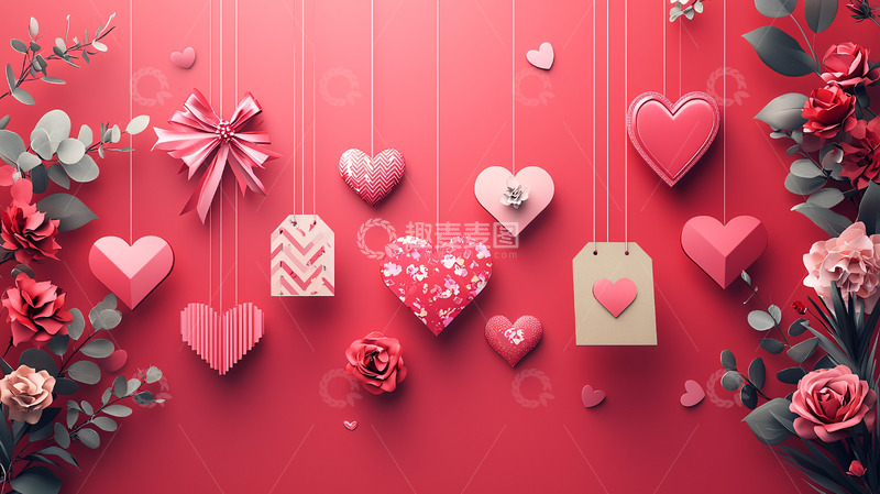 高清大图下载【趣麦麦图】粉色背景爱心挂饰