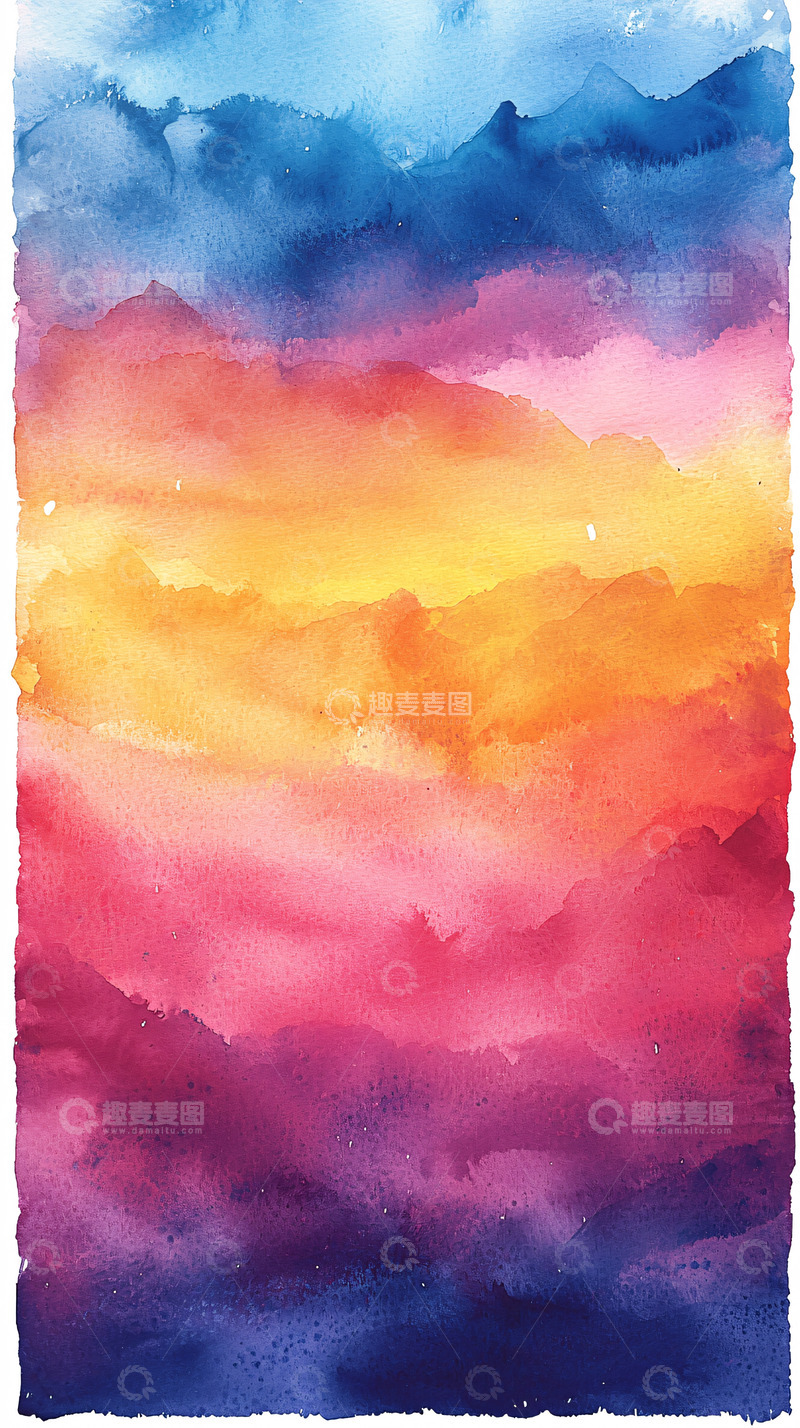 高清大图下载【趣麦麦图】渐变色山水水彩画