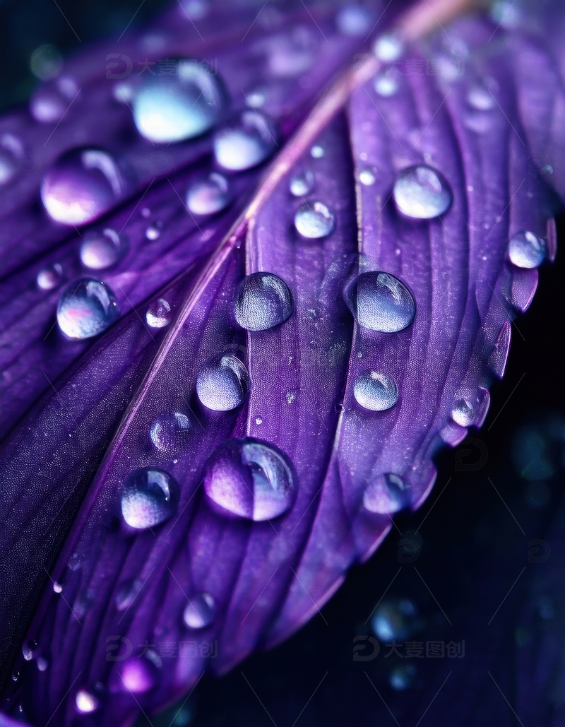 高清大图下载【趣麦麦图】带水珠的紫色叶片特写