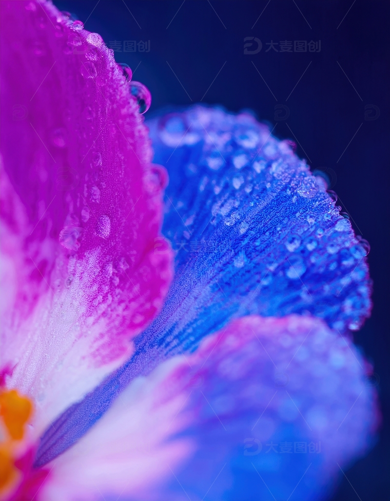 高清大图下载【趣麦麦图】粉蓝花瓣水珠光影画面