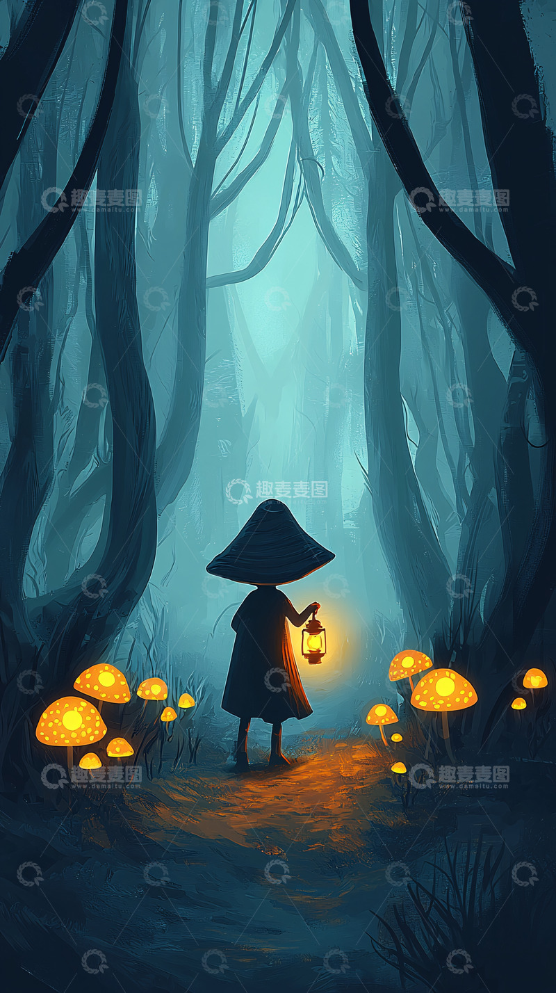 高清大图下载【趣麦麦图】幽暗森林中提灯女孩