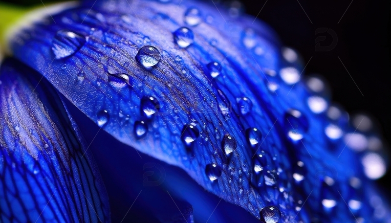 高清大图下载【趣麦麦图】蓝色花瓣的水珠特写