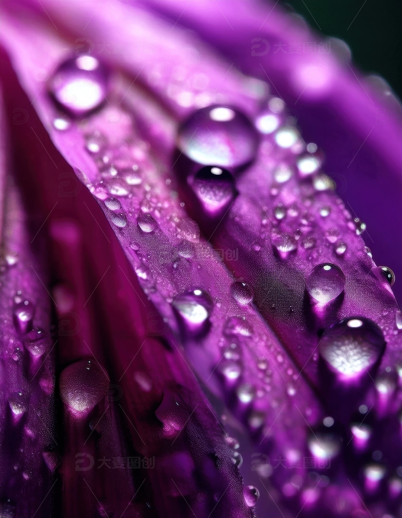 高清大图下载【趣麦麦图】紫色花瓣水珠分布画面1