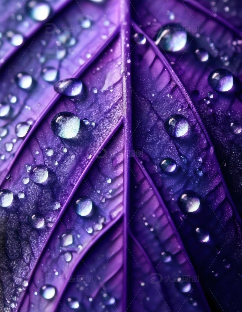 高清大图下载【趣麦麦图】紫色叶片水珠分布画面