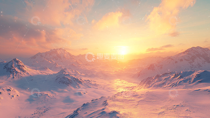 高清大图下载【趣麦麦图】雪山日落