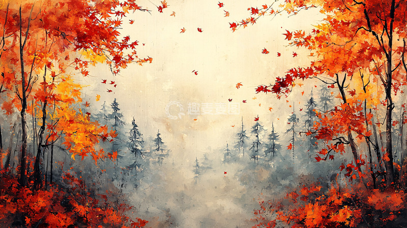 高清大图下载【趣麦麦图】秋日森林水彩画