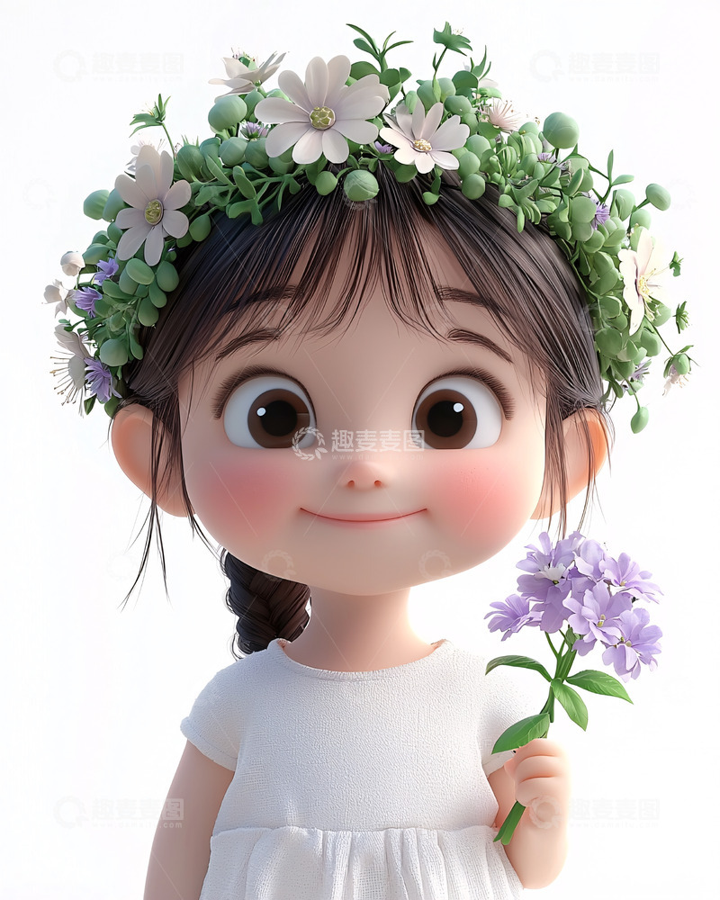 高清大图下载【趣麦麦图】戴花环的可爱卡通女孩