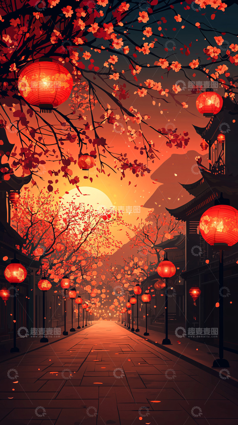 高清大图下载【趣麦麦图】红灯笼下的东方意境