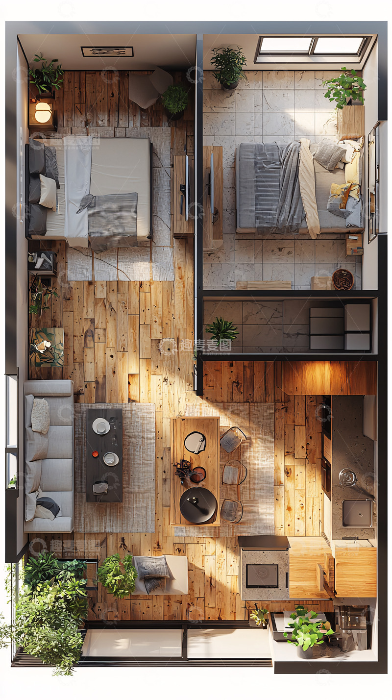 高清大图下载【趣麦麦图】现代简约两室一厅户型图