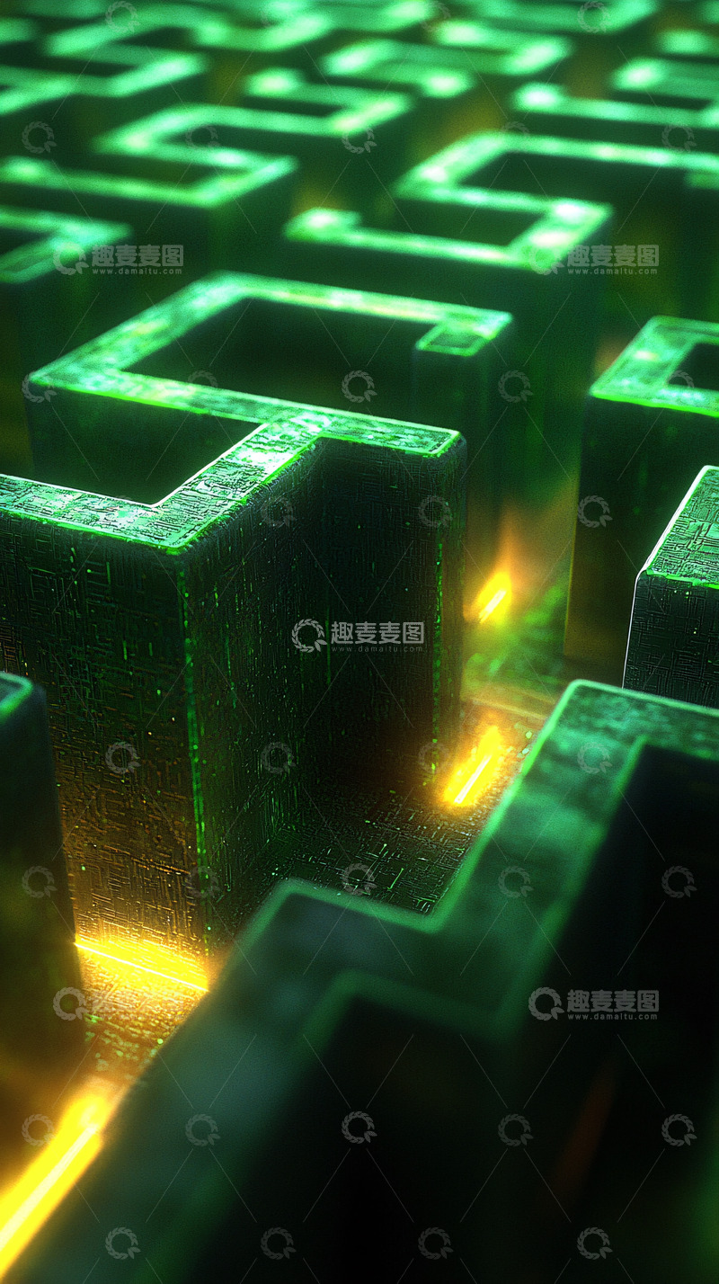 高清大图下载【趣麦麦图】绿色迷宫科技感