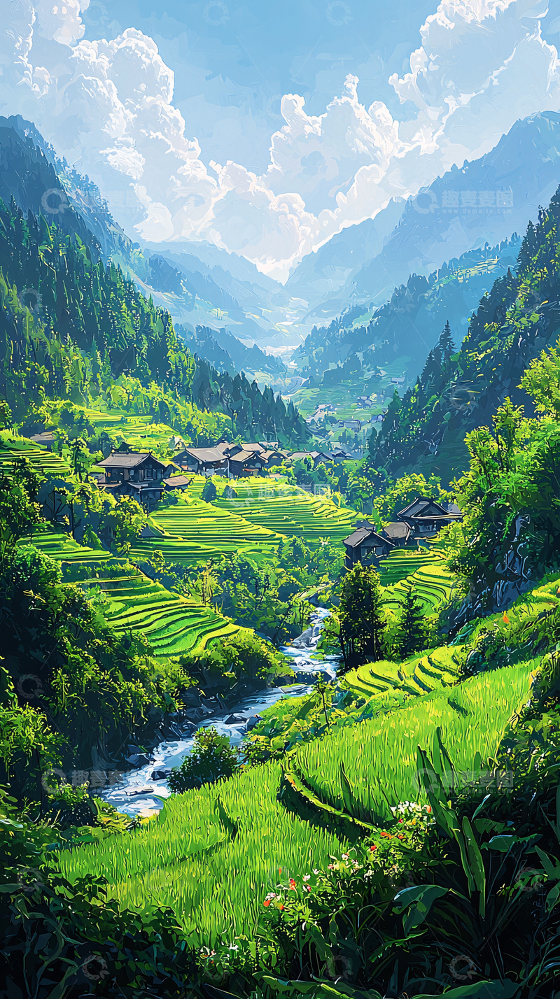 高清大图下载【趣麦麦图】山谷田园风光