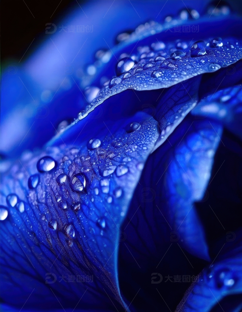 高清大图下载【趣麦麦图】带水珠的蓝色花瓣近景