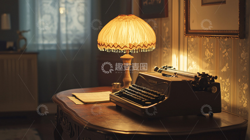 高清大图下载【趣麦麦图】复古台灯与老式打字机