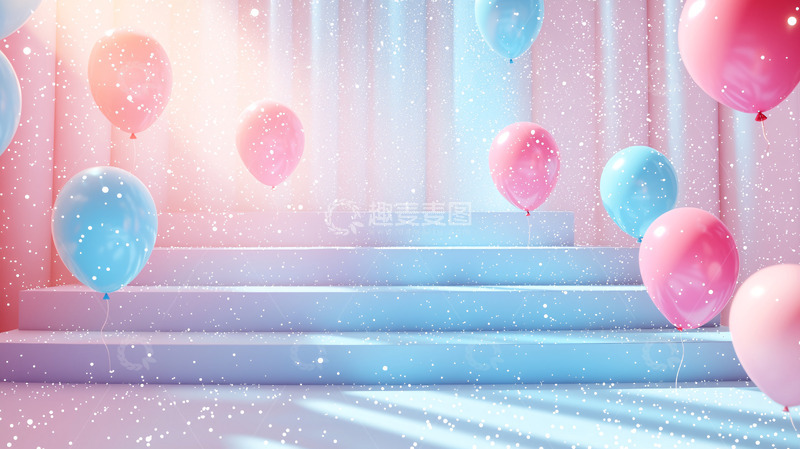 高清大图下载【趣麦麦图】粉色蓝色气球阶梯背景