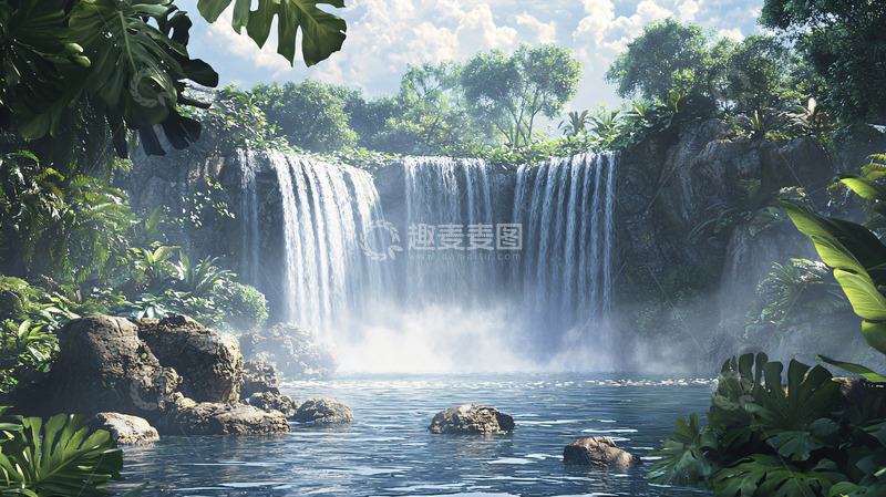 高清大图下载【趣麦麦图】热带雨林瀑布