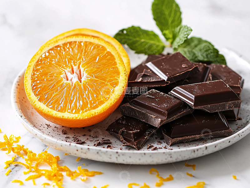 高清大图下载【趣麦麦图】巧克力与橙子切片美食