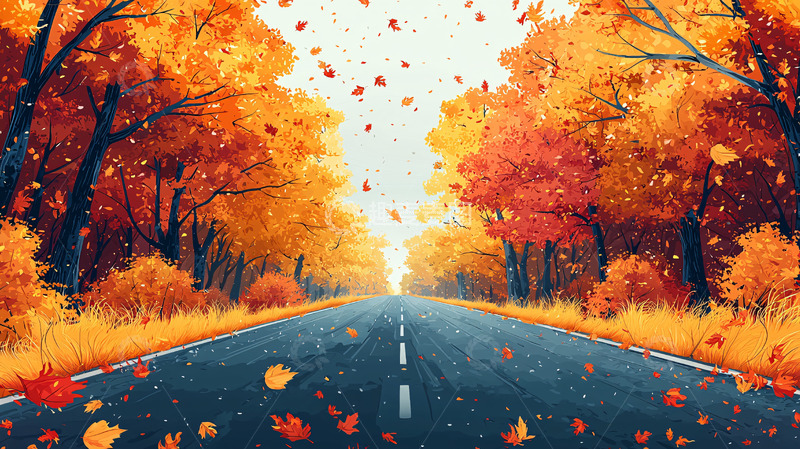 高清大图下载【趣麦麦图】秋日道路两旁树木