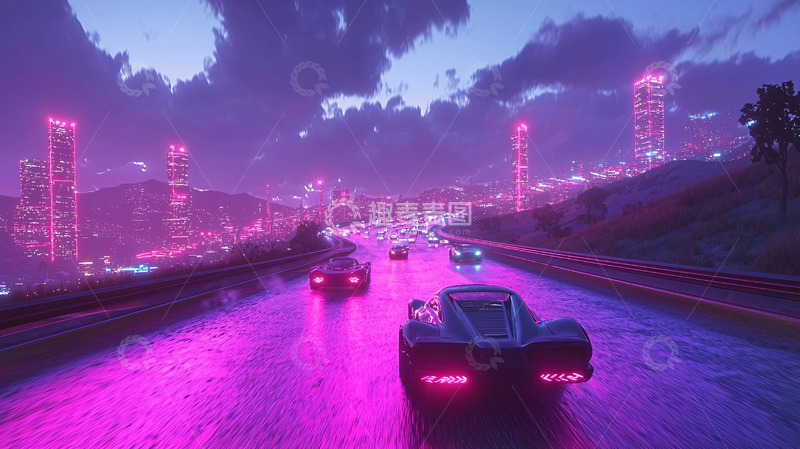 高清大图下载【趣麦麦图】霓虹赛博朋克城市夜景