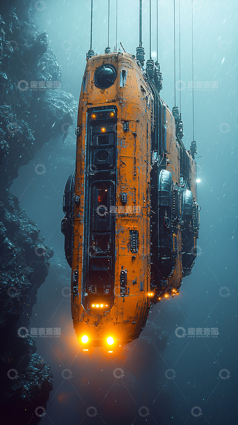 高清大图下载【趣麦麦图】深海探测器悬挂岩壁