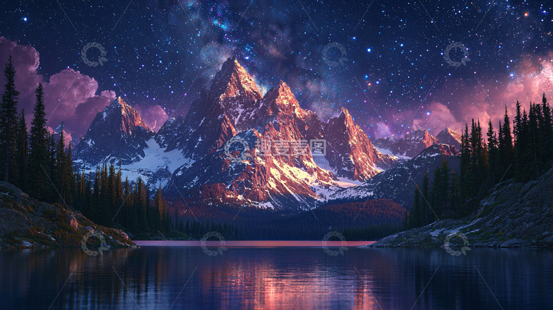 高清大图下载【趣麦麦图】星空下的雪山湖泊16