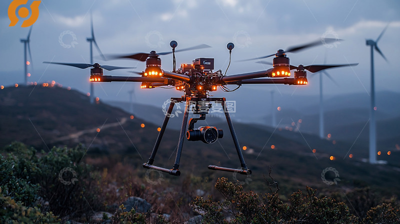 高清大图下载【趣麦麦图】大型工业无人机风力发电场巡检