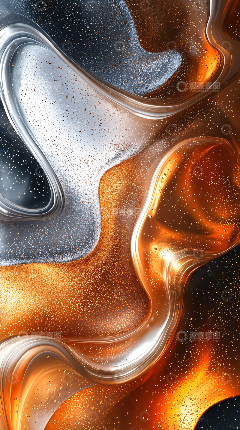 高清大图下载【趣麦麦图】银色与金色流动抽象艺术