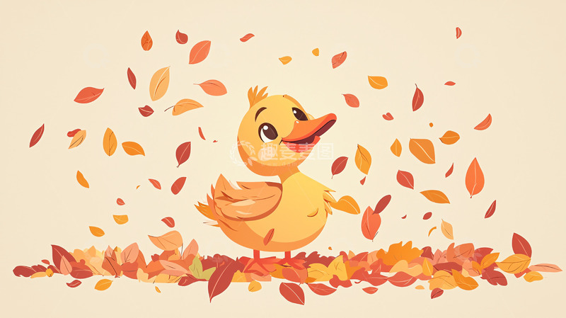 高清大图下载【趣麦麦图】小鸭子秋叶卡通图