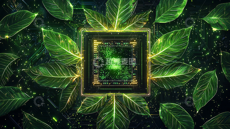 高清大图下载【趣麦麦图】绿色科技叶片芯片