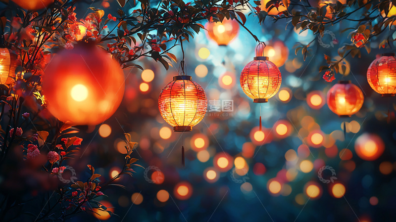 高清大图下载【趣麦麦图】树枝上挂着许多红灯笼