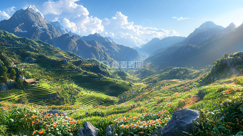 高清大图下载【趣麦麦图】阳光明媚的山谷风光