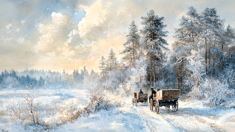 高清大图下载【趣麦麦图】冬日雪景马车