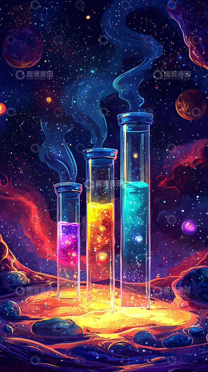 高清大图下载【趣麦麦图】宇宙背景下的化学实验