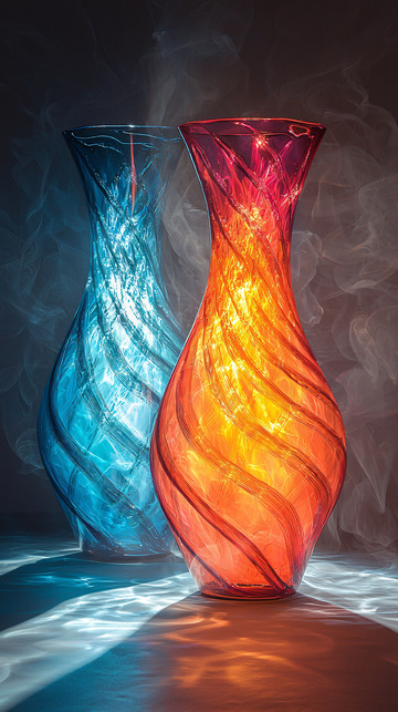 蓝色和橙色玻璃花瓶