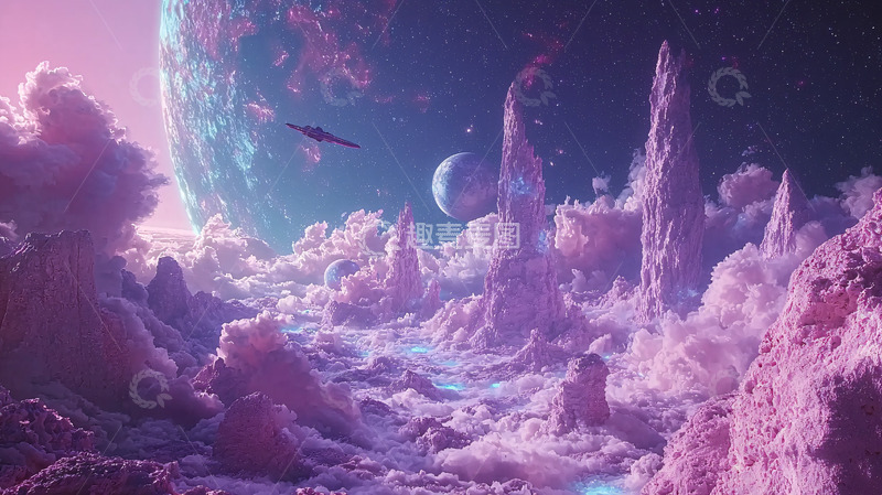 高清大图下载【趣麦麦图】粉色星球奇幻风景