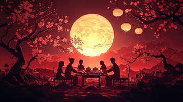 中秋佳节赏月图