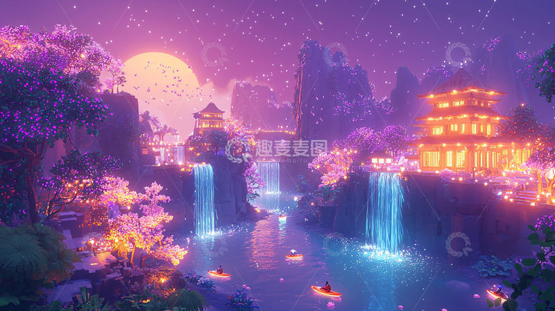 高清大图下载【趣麦麦图】梦幻唯美古风山水画