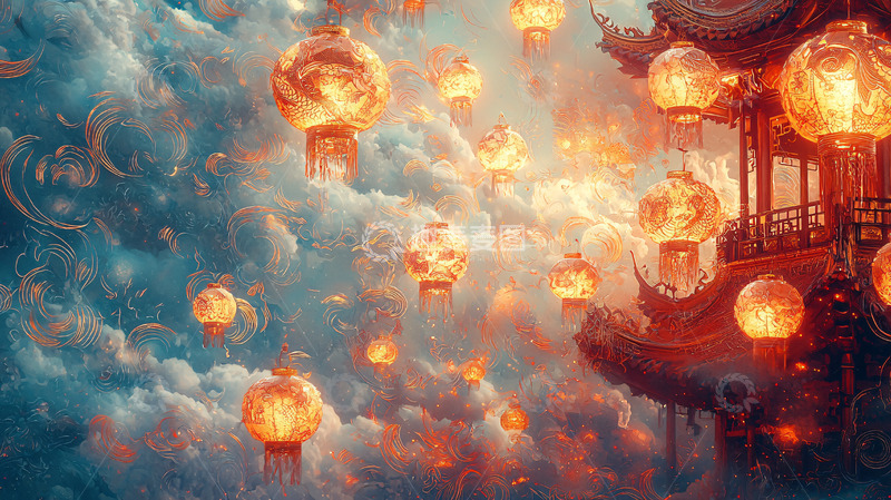 高清大图下载【趣麦麦图】灯笼悬挂空中