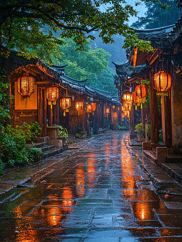 雨夜古镇