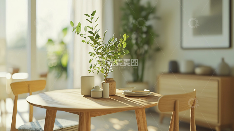 高清大图下载【趣麦麦图】阳光洒进的原木餐桌
