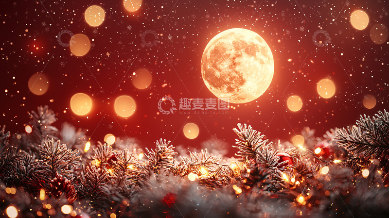 高清大图下载【趣麦麦图】红月亮圣诞节背景图