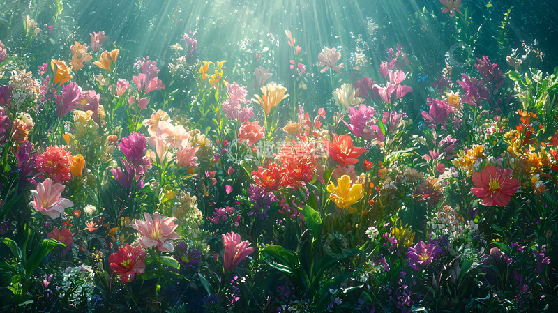 高清大图下载【趣麦麦图】阳光下五彩缤纷的花田