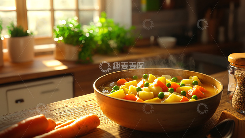 高清大图下载【趣麦麦图】阳光厨房里的蔬菜汤