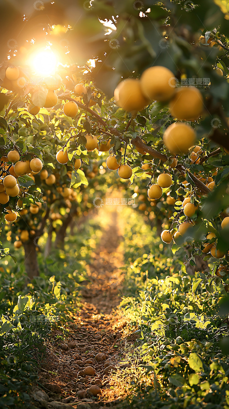 高清大图下载【趣麦麦图】阳光洒在果树上