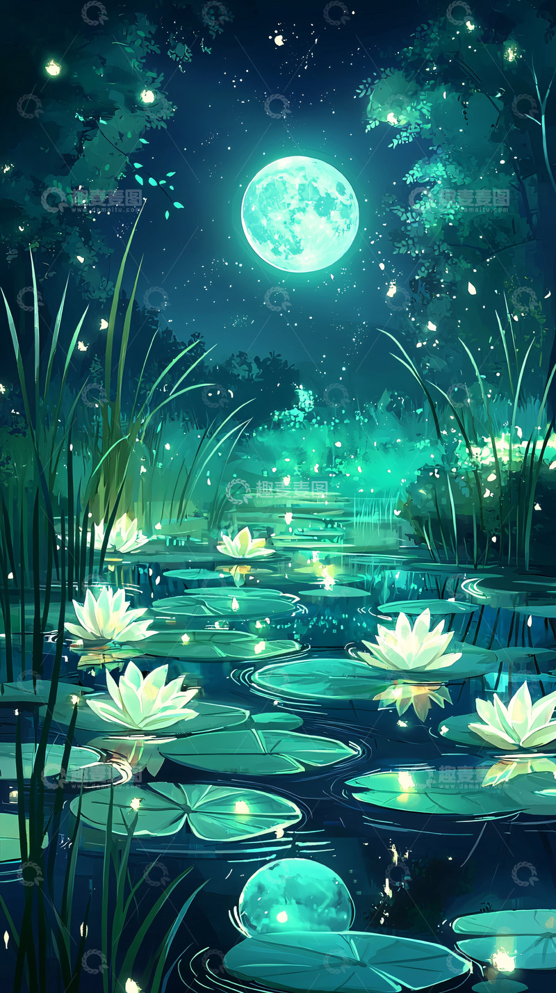 高清大图下载【趣麦麦图】梦幻萤火之夜